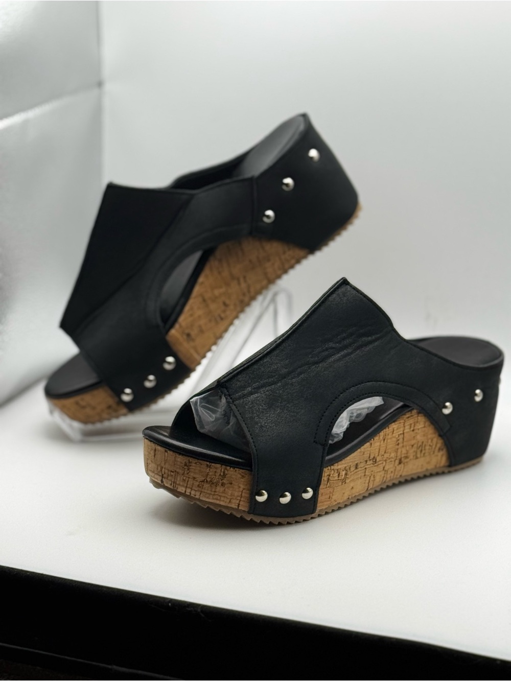 Women's Black Cork Wedge Slide Sandals size 36